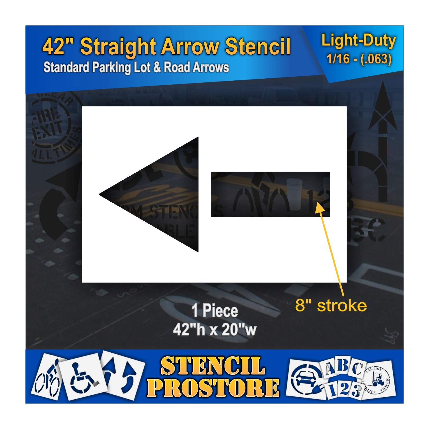 Pavement Stencils - 42 in - Straight Arrow Stencil - 42" x 20" - 1/16" (63 mil) - Light-Duty
