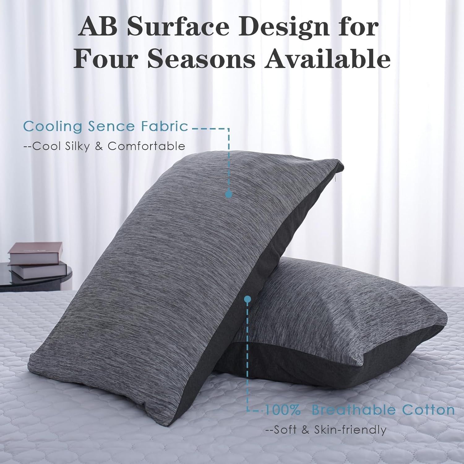 CHOSHOME Cooling Pillow Cases Zipper Pillow Covers Q-Max > 0.45 Zippered Pillowcases for Hot Sleepers, Soft, Breathable, Skin-Friendly, 2 Pack (Standard, 20"x26", Dark Grey)