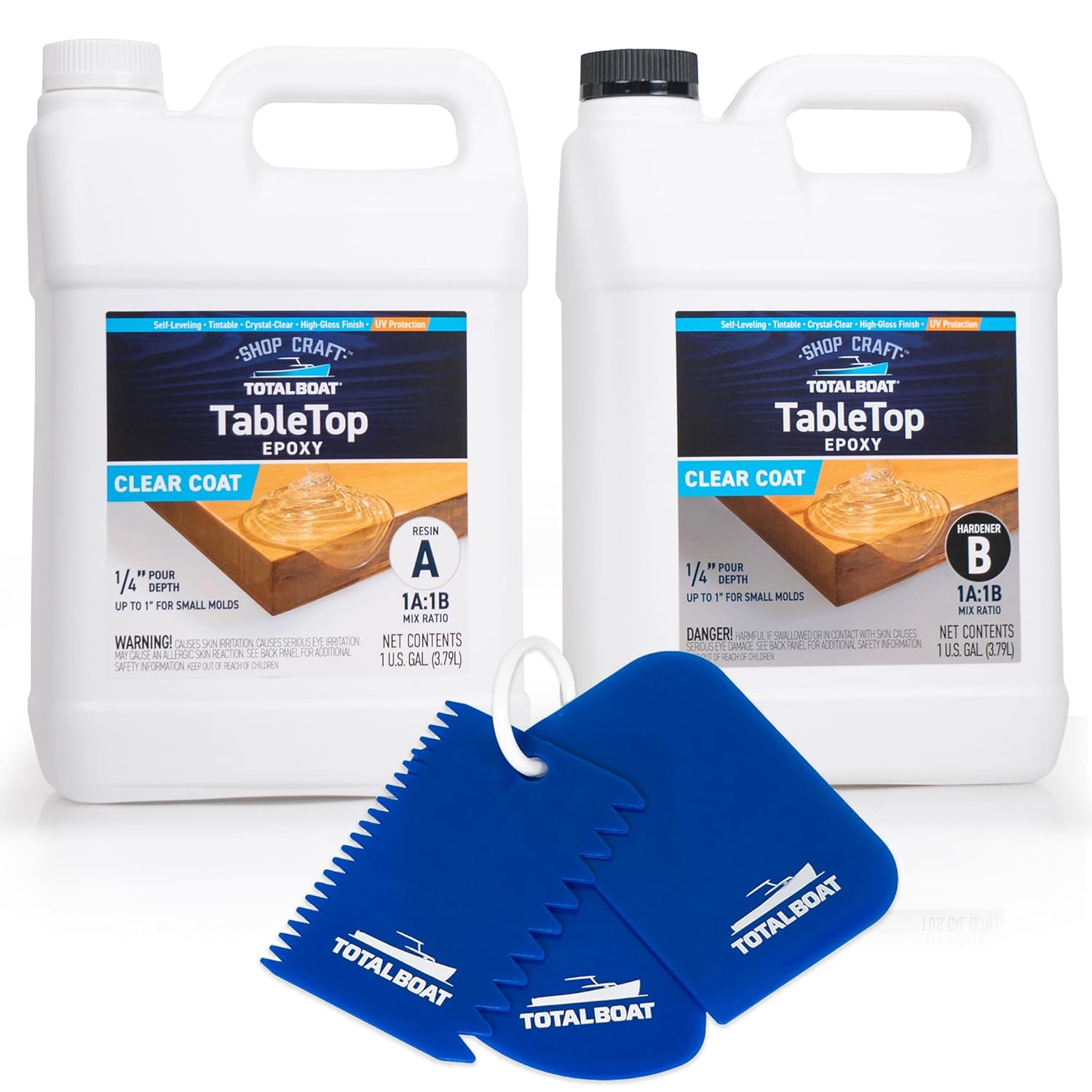 TotalBoat Table Top Epoxy Resin Kit 2 Gallon Crystal Clear Epoxy + TotalBoat Flexible Resin Spreaders Set