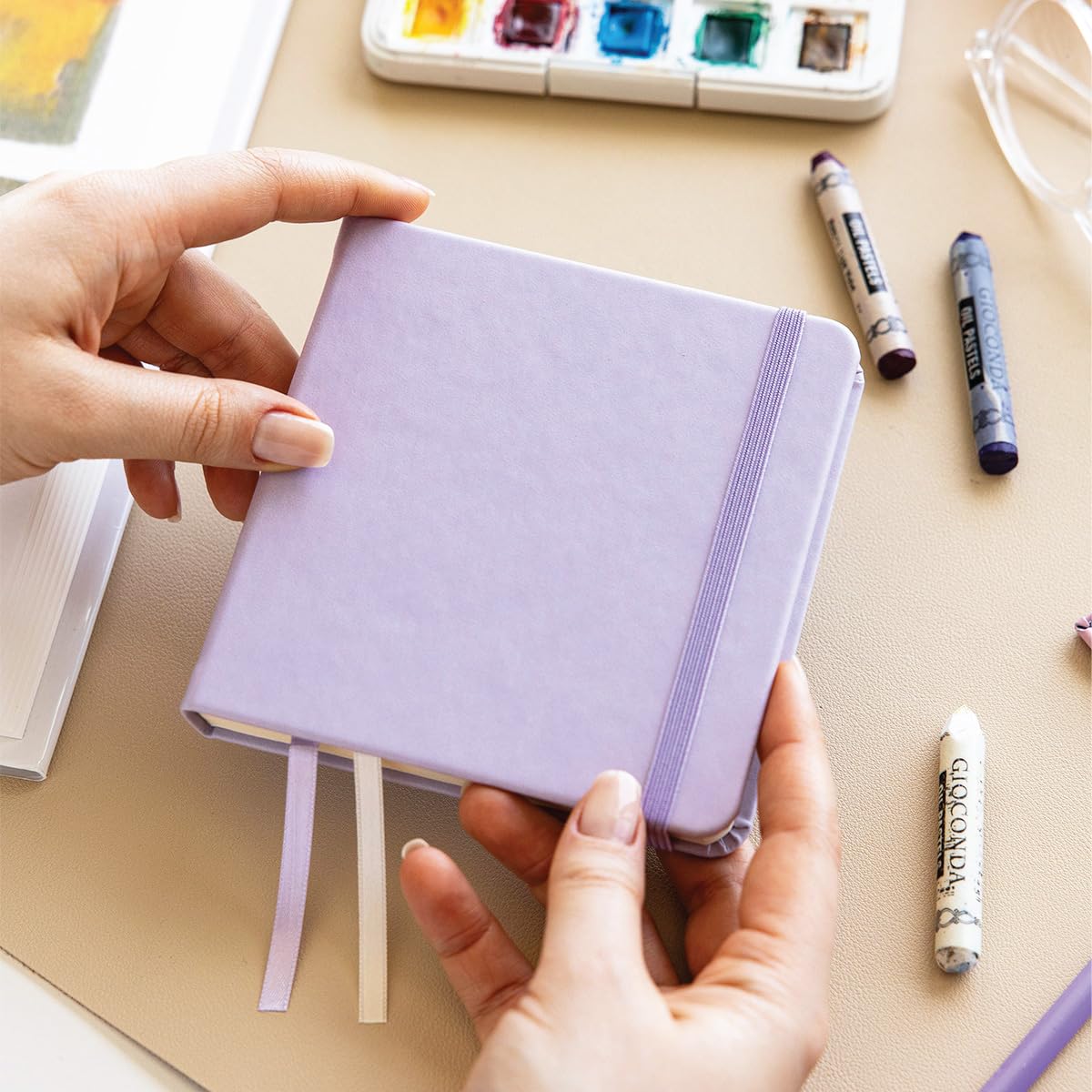 12x12 cm Sert Kapak 80 Yaprak 140 gr. Eskiz Defteri - Sketch Book - Lila