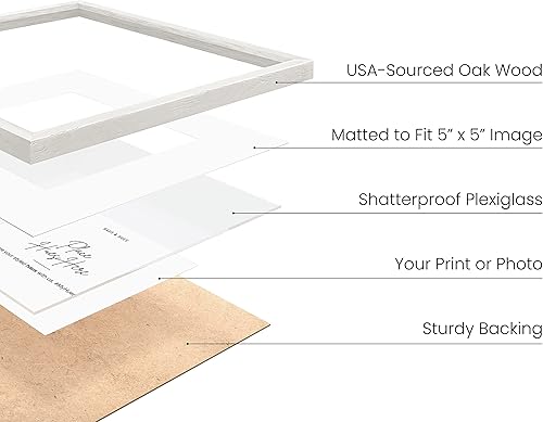 Miniatura 2 de HAUS AND HUES Marcos de fotos de madera de roble macizo de 10 x 10 pulgadas con paspartú de 5 x 5 pulgadas, juego de 9 marcos blancos de galería de