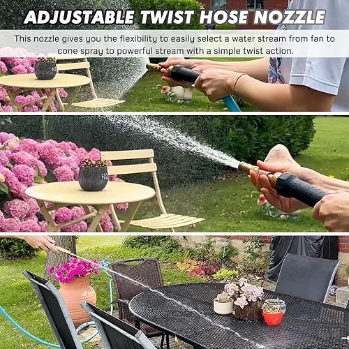 Miniatura 7 de TOPSCOPE Manguera de jardín de 100 pies con boquilla de manguera giratoria, manguera de agua resistente de 58 pulgadas x 100 pies para riego de