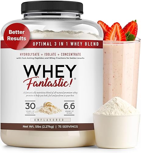 Whey Fantastic - Sin sabor - Polvo de proteína de suero de leche 100% natural alimentado con pasto - Mezcla única de 3 suero de leche, aislado de