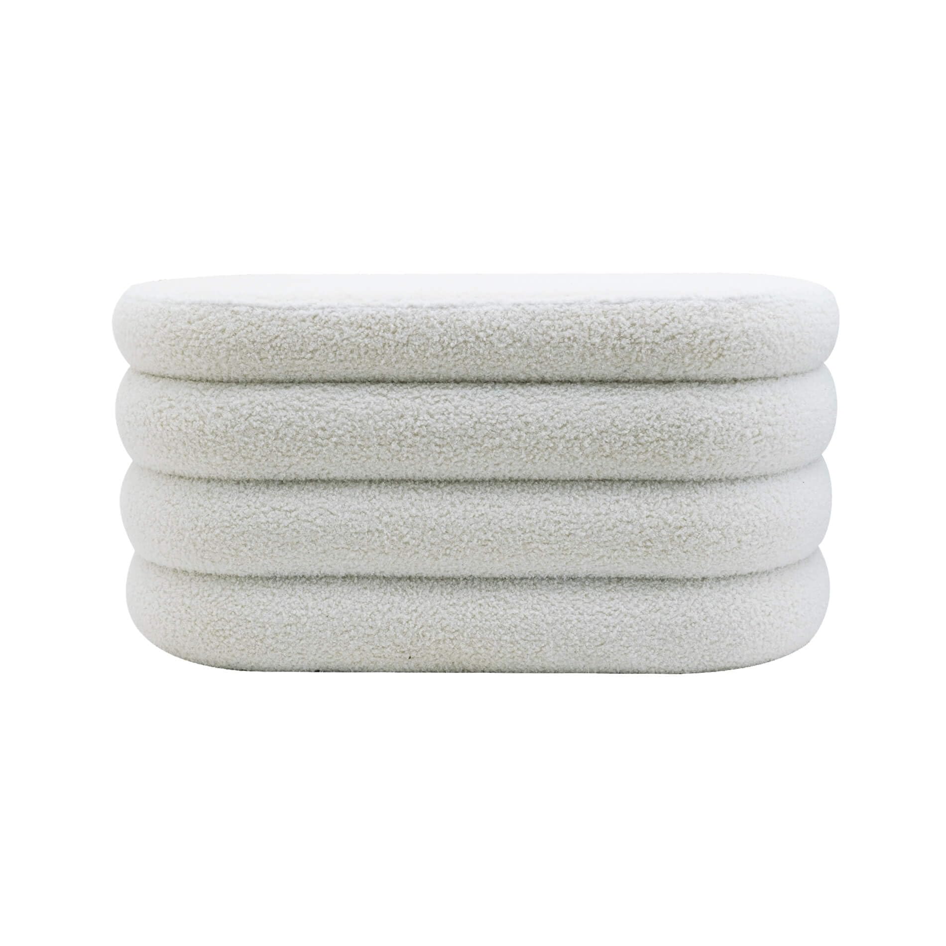 Rebecca Mobili Cassapanca Pouf, Pouf Ovale Lungo, Bianco, Tessuto Poliestere MDF, con Vano Contenitore, per Salotto Camera da Letto - Misure HxLxP: 38 x 76 x 38 cm - Art. RE7054