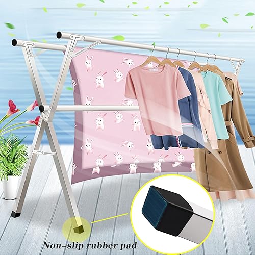 Miniatura 3 de Estante retráctil de secado de ropa para lavandería, perchero de acero inoxidable para lavandería (94 pulgadas)