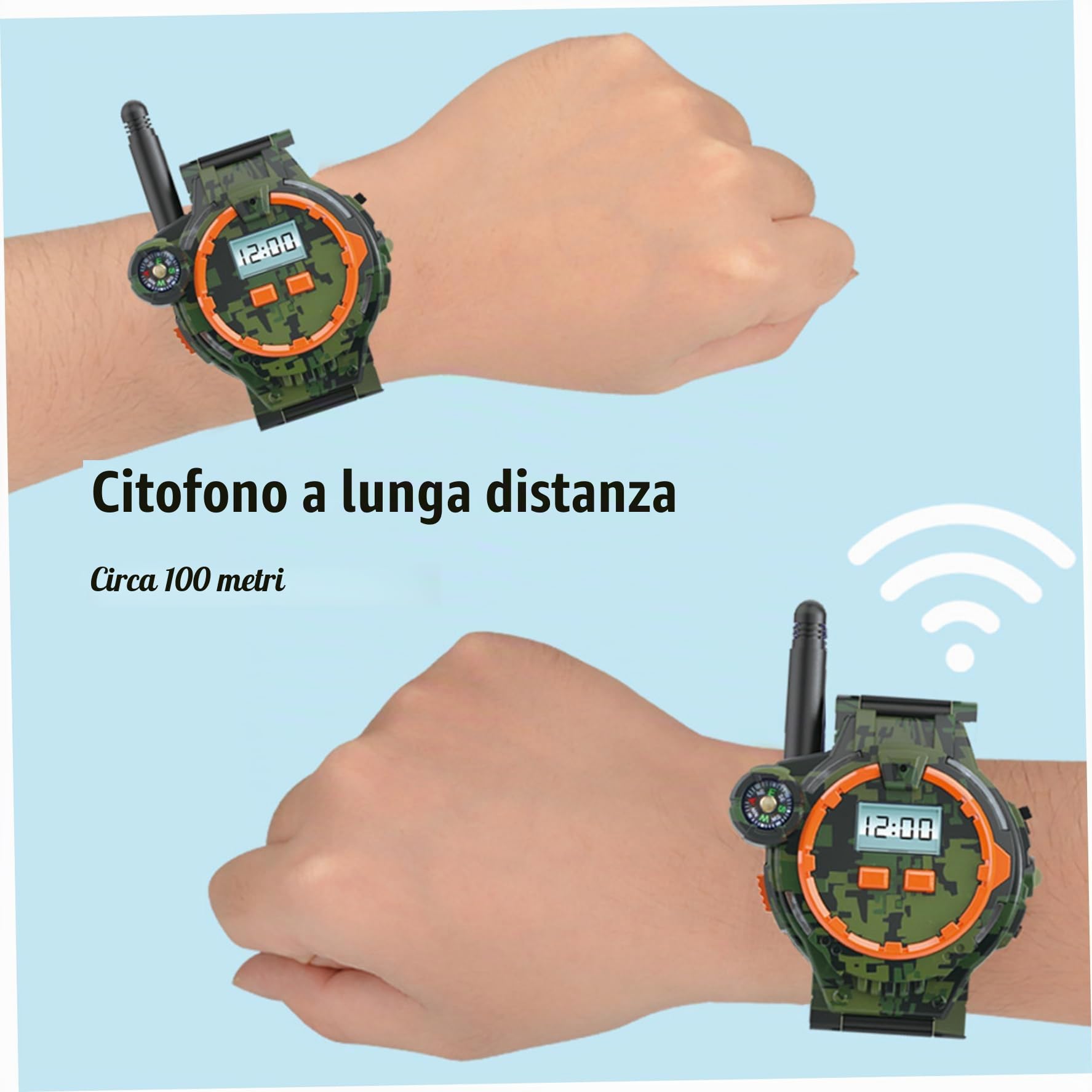 1 paio di walkie-talkie ricaricabili tramite USB per bambini, orologio walkie-talkie bidirezionale a lungo raggio con bussola, torcia elettrica e ora e data regolabili, attrezzatura da campeggio po