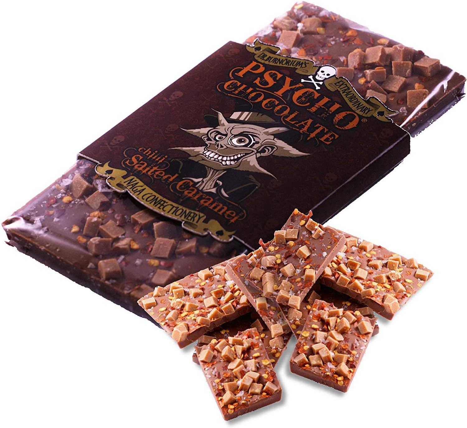 Psycho Chocolate - Chilli Chocolate Salted Caramel with Naga Jolokia (Ghost Pepper) 1 x 100g Bars