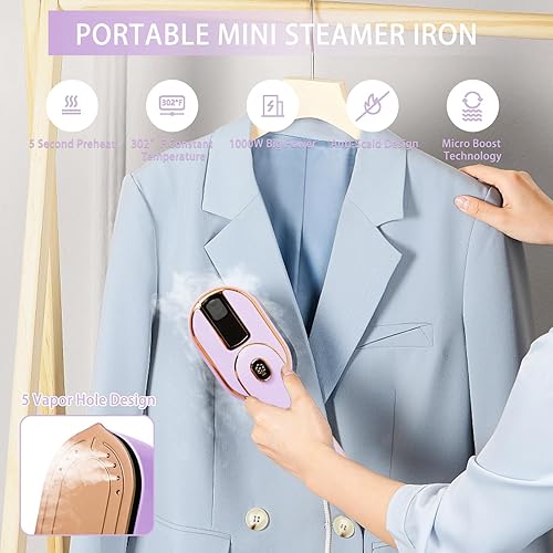 Miniatura 2 de Travel Steamer Iron for Clothes Portable Mini, Ironing Machine Handheld Small, Plancha A De Vapor Para Ropa Portatil, 180Rotatable Electric Clothes