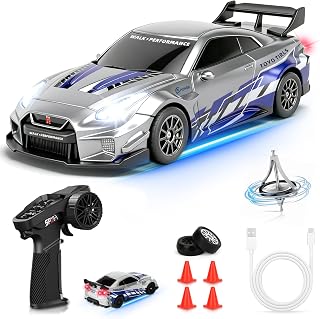 YOOHBERRYS Mini RC Drift Car Pro, 1:43 Frngesteuert Drift Auto, 4WD Tabletop Drift RC Car, Ferngesteuertes Auto mit Gyro, 15 km/h, Spielzeugauto für Kinder ab 14 Jahre (Grau)