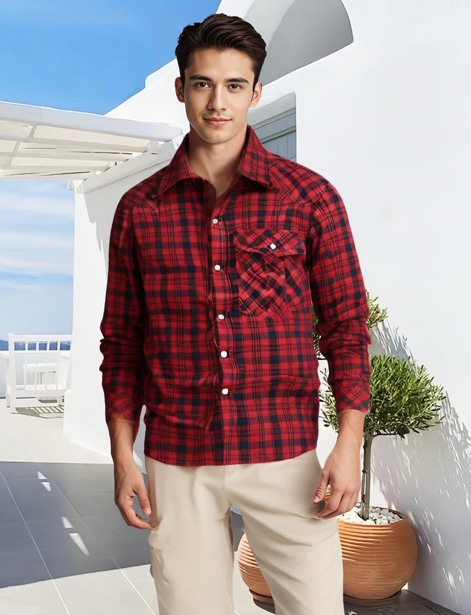 AIEOE Camicia a quadri da uomo a maniche lunghe in flanella casual camicia a quadri camicia da boscaiolo camicie button up flanella a quadri camicia top con tasca