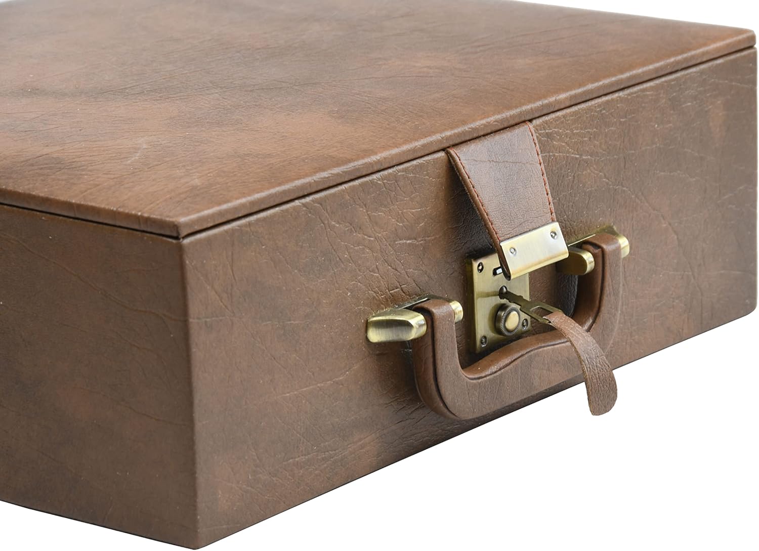 CHESSBAZAAR Brown Leatherette Chess Set Storage Box Coffer with Double Tray Fixed Slots for 4.2" - 4.8" Pieces