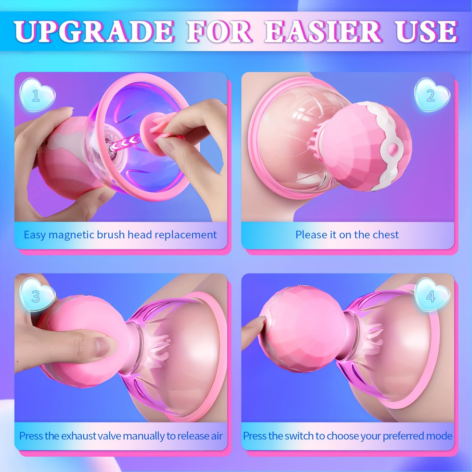 Nippel Vibrator mit 10 Vibrations und Saugmodi für Frauen, Brustwarzen Stimulator 6 Köpfen, Brustmassagegerät Sexspielzeug Frauen Klitoris Vibration Sex Spielzeug die Paare