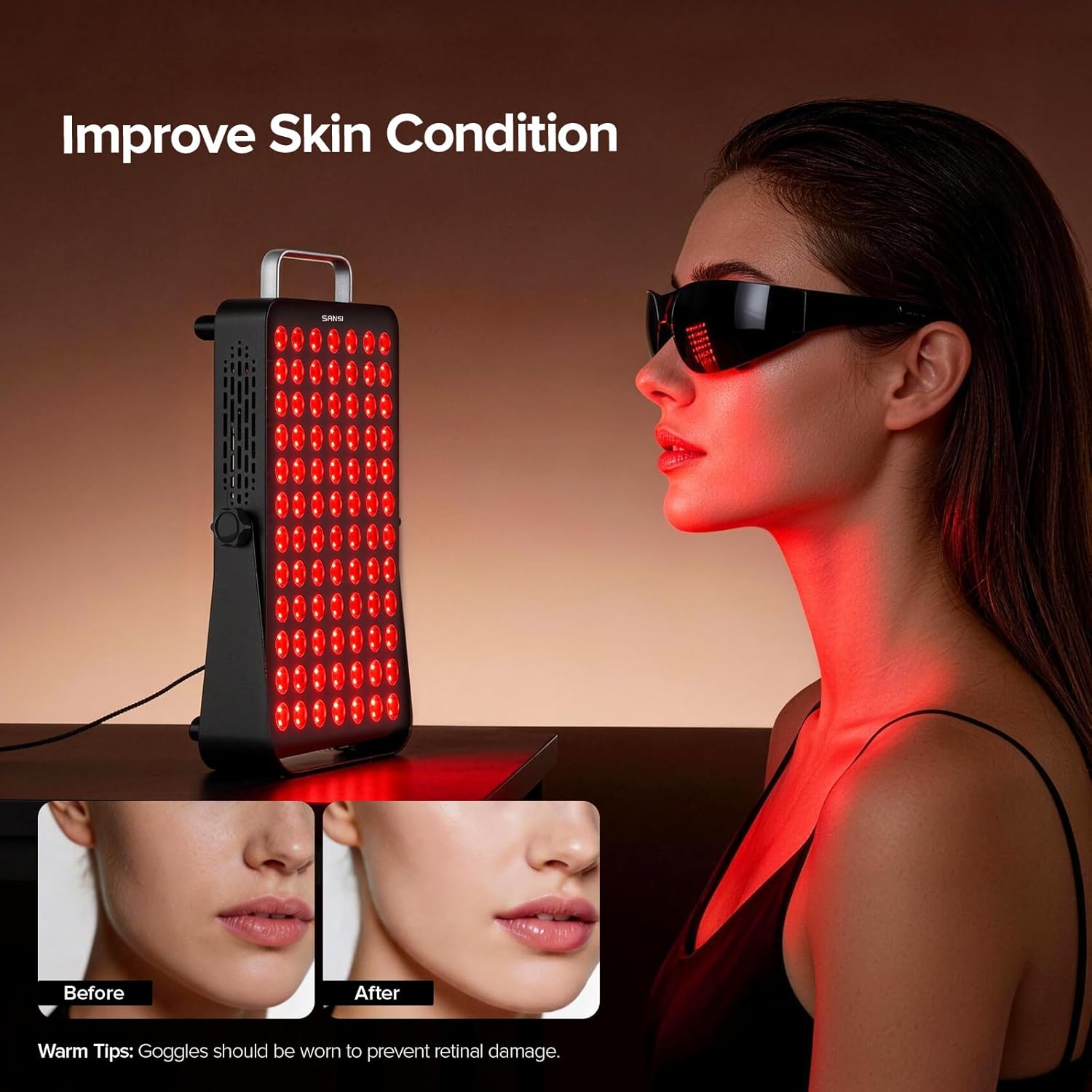 SANSI Red Light Therapy for Face Body, 660nm 850nm Red & Near Infrared LED Light, 84 Dual-Chip LEDs, 120W High Power Red Light Therapy Panel, Built-in Timer, No Noise Design, Ideal for Home Wellness
