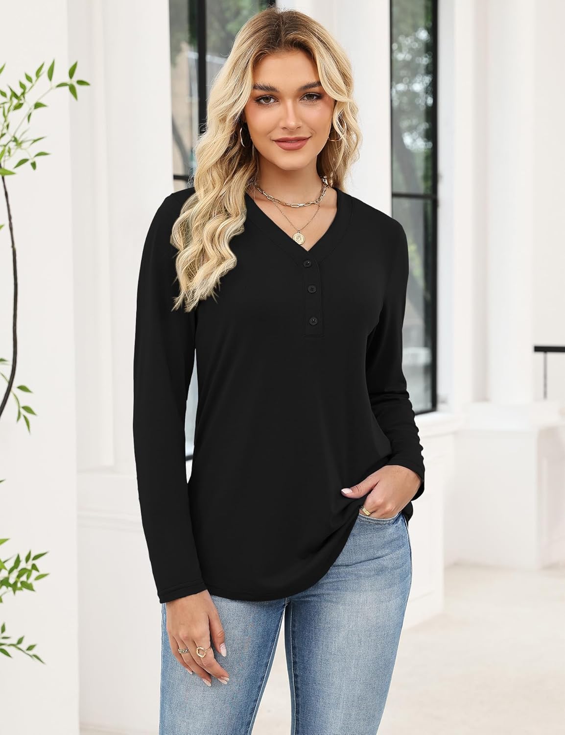 Ivicoer Long Sleeve Shirts for Women V Neck Button Down Blouses Womens Spring Fashion Tops 2026 - Image 2