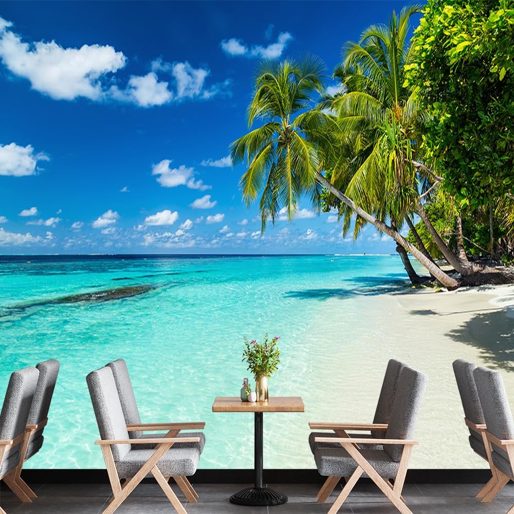 Custom Palm Trees Wallpapers 3D Beach Peel and Stick Murals Living Room Bedroom Beach Wall Mural
