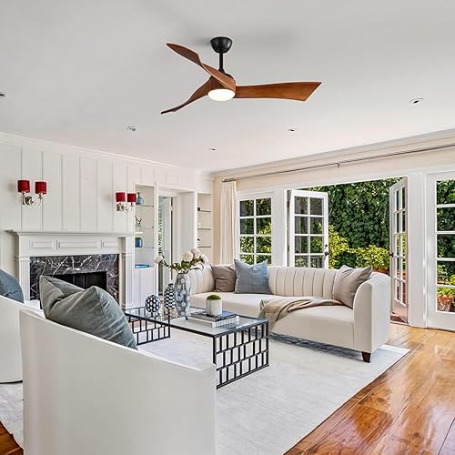 Miniatura 7 de Sofucor - Ventiladores de techo de 52 pulgadas con luces, ventilador de techo de madera sólida para interioresexteriores con control remoto, motor