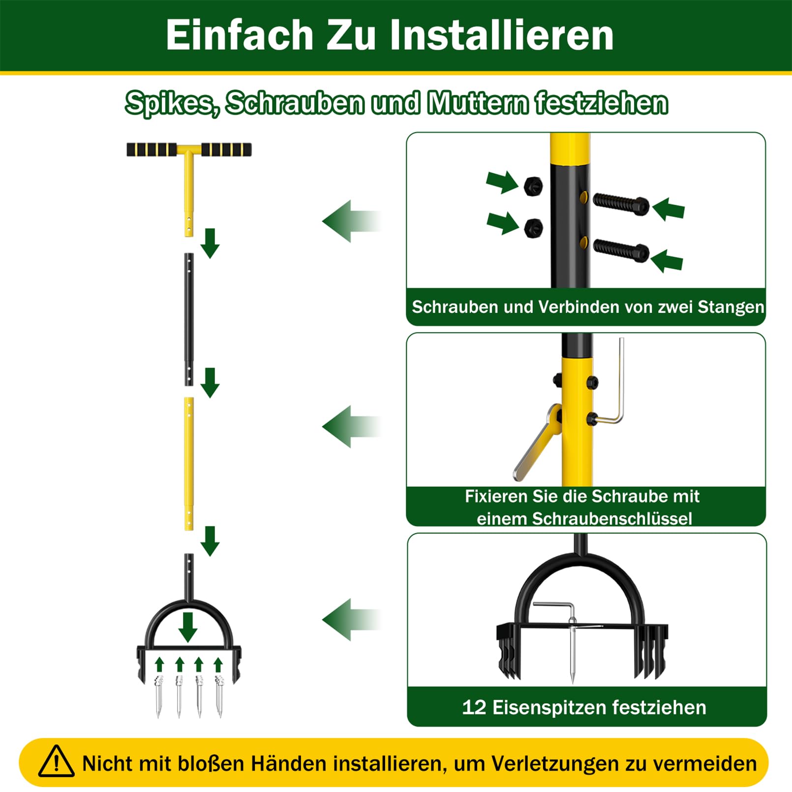 2-in-1 Rasenlüfter,Aerifizierer für Rasen Hohlspoon mit 18 Spikes