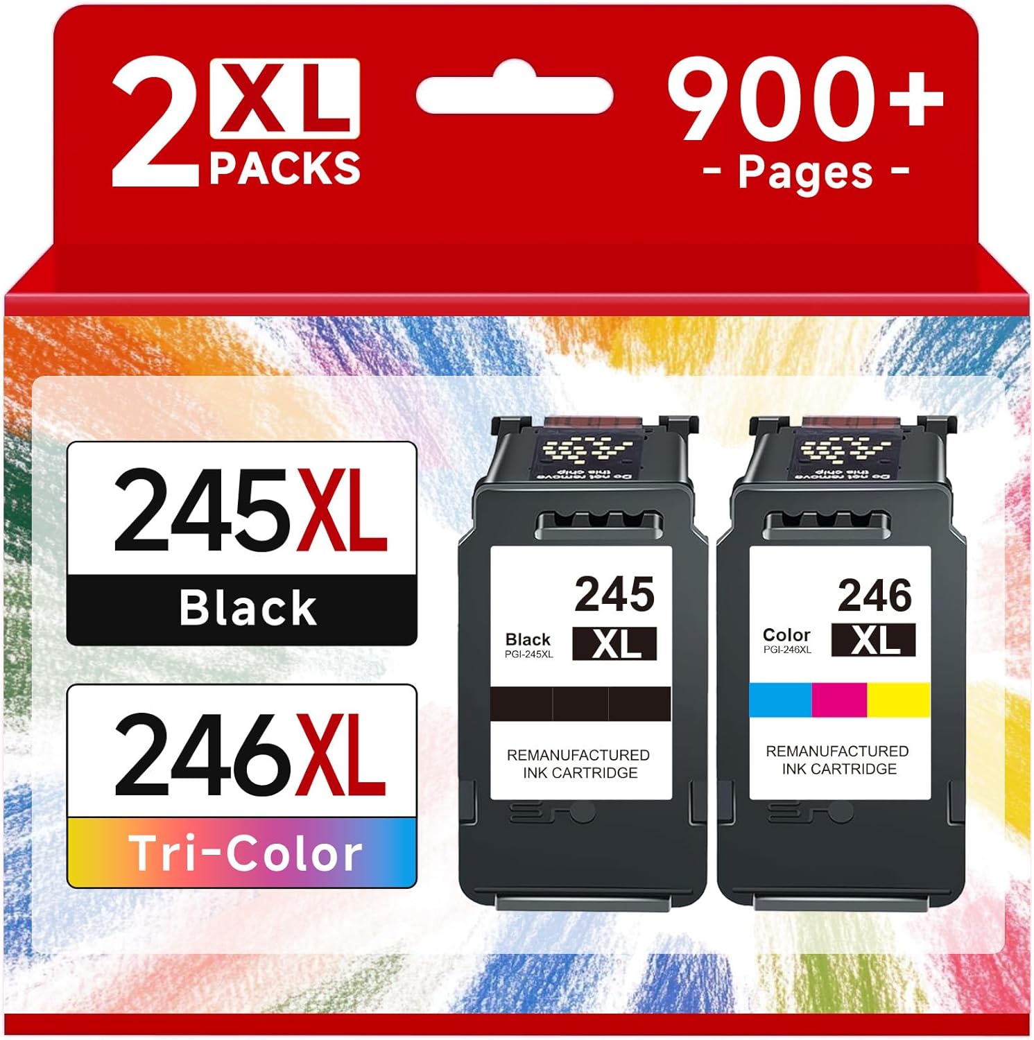 245XL 246XL Ink Cartridges for Canon Ink 245 and 246 PG245 CL246 XL Black Color Combo Pack for PIXMA MX490 TR4520 TS3322 TR4522 TR4500 TS3122 TS3300 MX492 MG2522 TS3100 TS3320 Printer (2 Pack)
