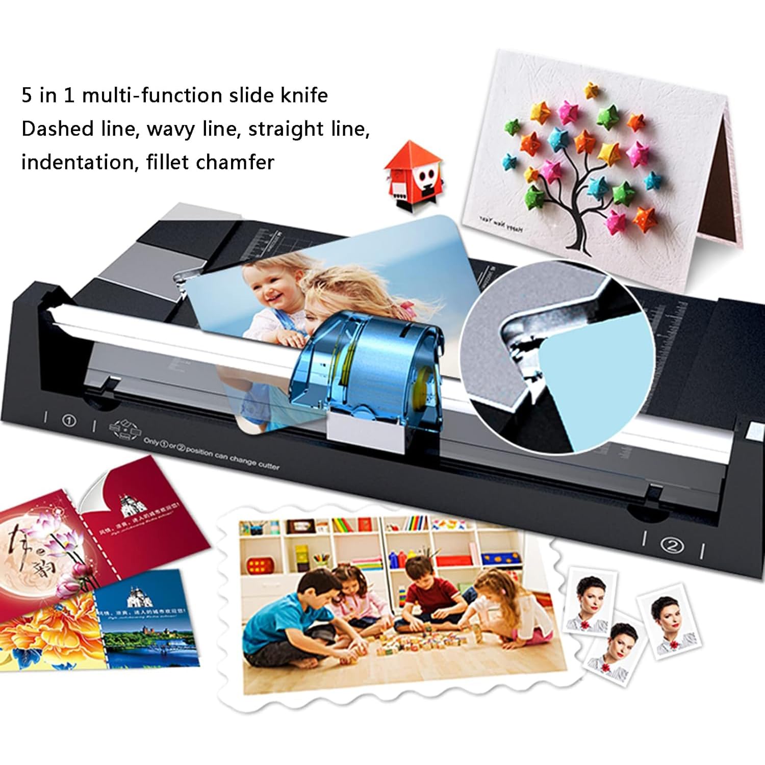 COYEUX Cortador de Papel Giratorio, con 4 Cuchillas y líneas de cuadrícula Diferentes, línea Recta/Ondulada/de Puntos/Plegado, para Fotos en Papel, Postales, Tarjetas de Visita