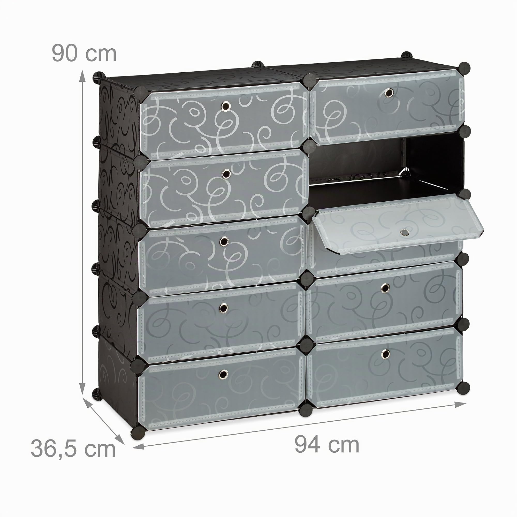 Relaxdays Scarpiera Armadio, HxLxP 90x94x37 cm, Portascarpe 10 Scomparti, Scaffale Sistema a Incastro, Plastica, Nero