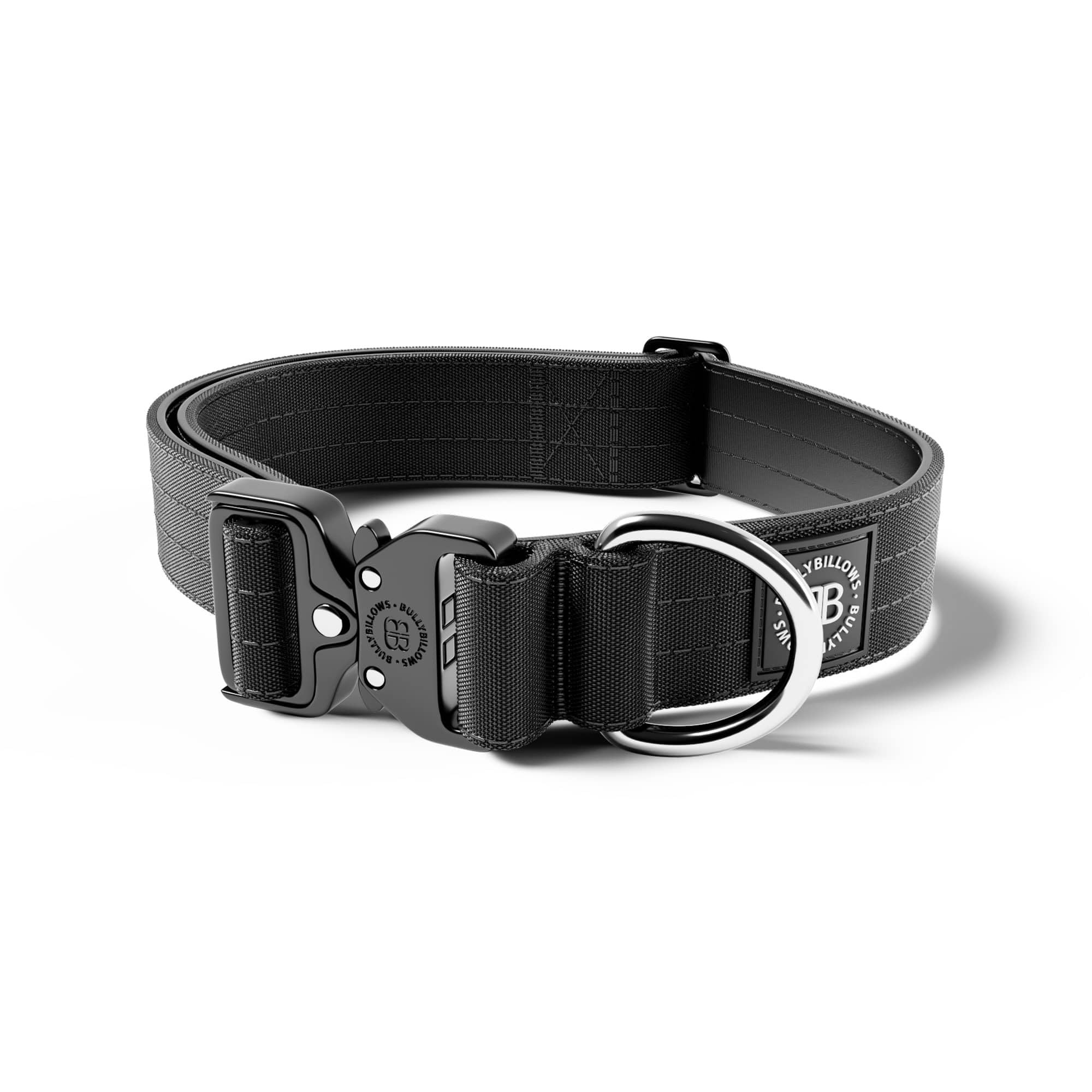 BullyBillows 4cm Combat® Dog Collar v2.0 | Heavy-Duty Design with Rated Clip | NO HANDLE | Neoprene Lined for Comfort | Black | Large | Adjustable Size 17"-28" (43cm-72cm)