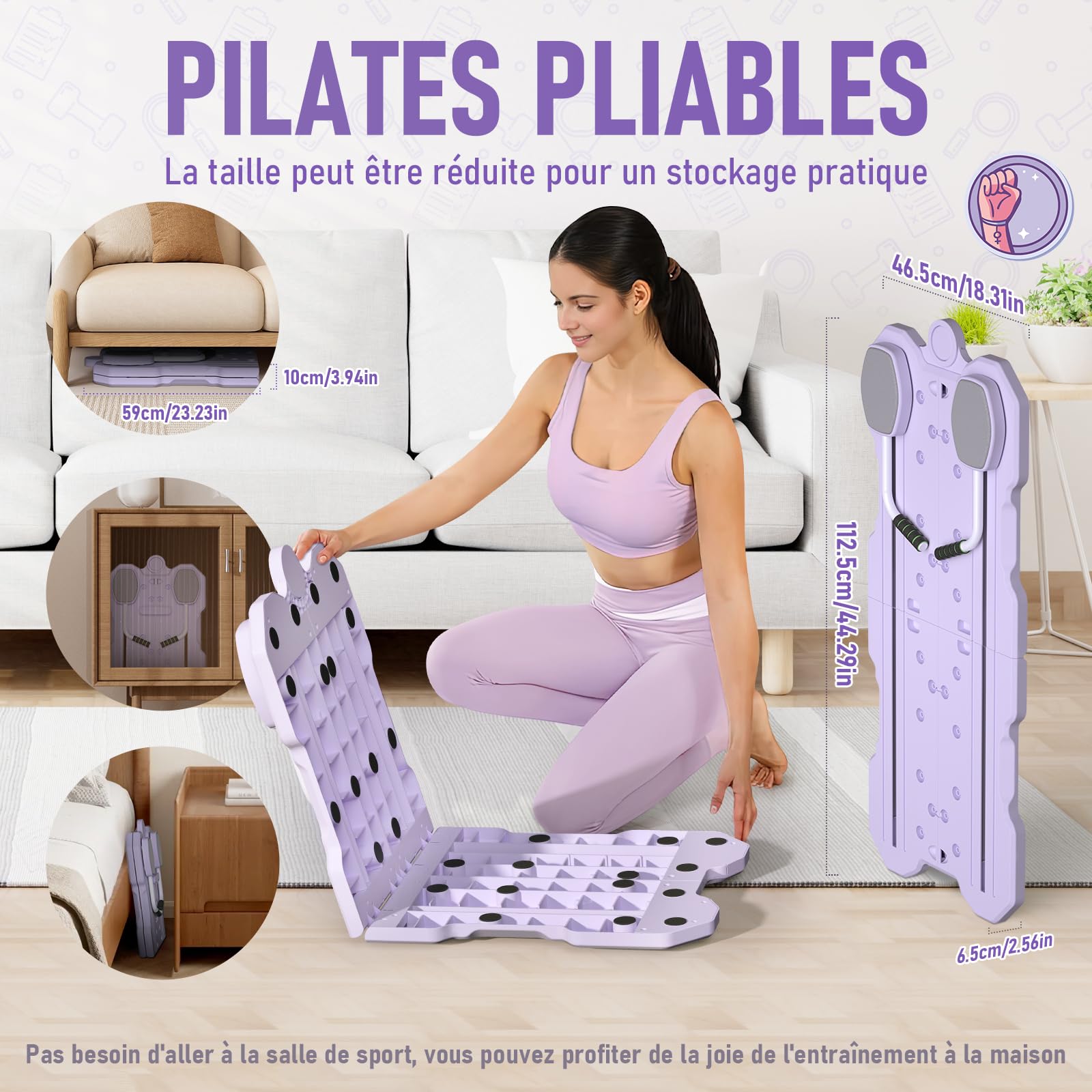 Pilates Reformer,6 en 1 Kit Pilates Board Maison,Planche Pilate Accessoires avec Roue Abdominale ,Sport Maison