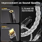 USB C to 3.5mm Audio Adapter with Dual Chip CX31993 MAX97220 DAC & HiFi Amplifier, 8-Strand 4N Single Crystal Silver-Plated Copper Cable,USBC to Headphones Aux Dongle for Android iPhone PC Mac (Black)