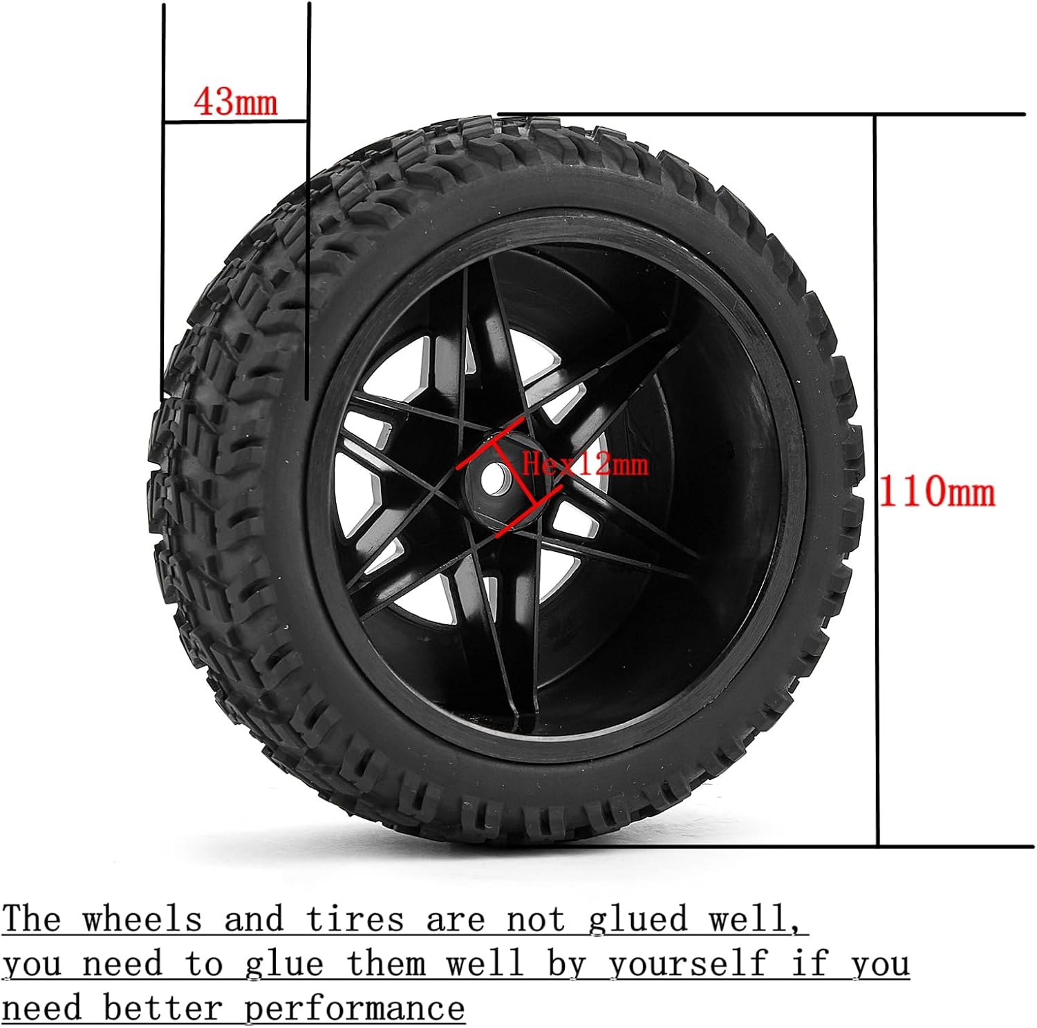 1/10 Short Course Truck Climbing Tires and Wheels Type Diameter110mm (2),With Insert Hex 12mm For HSP HPI Slash Arrma Senton HuanQi Vkar Kyosho Losi 10SC Kingtair tamiya RC Model remote control Cars