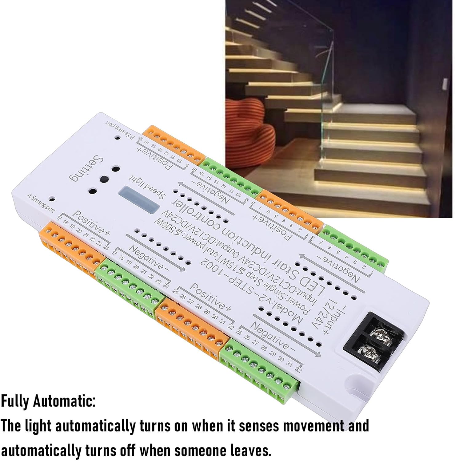 Fafeicy Motion Sensor LED Stair Light Controller 32 Channel Sequential Step Lighting with Adjustable Speed Automatic On Off for Home Staircase
