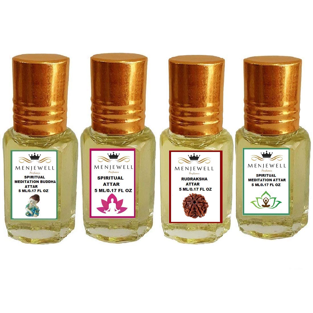 Menjewell Spiritual Rudraksha Mdditation Buddha Perfume for Mens | Natural Long-Lasting Fragrance Scent | Unisex Alcohol-Free Roll-On Aromatic Attar Ideal for Daily Use and Gifting, 20ML (Pack of 4)-image-18