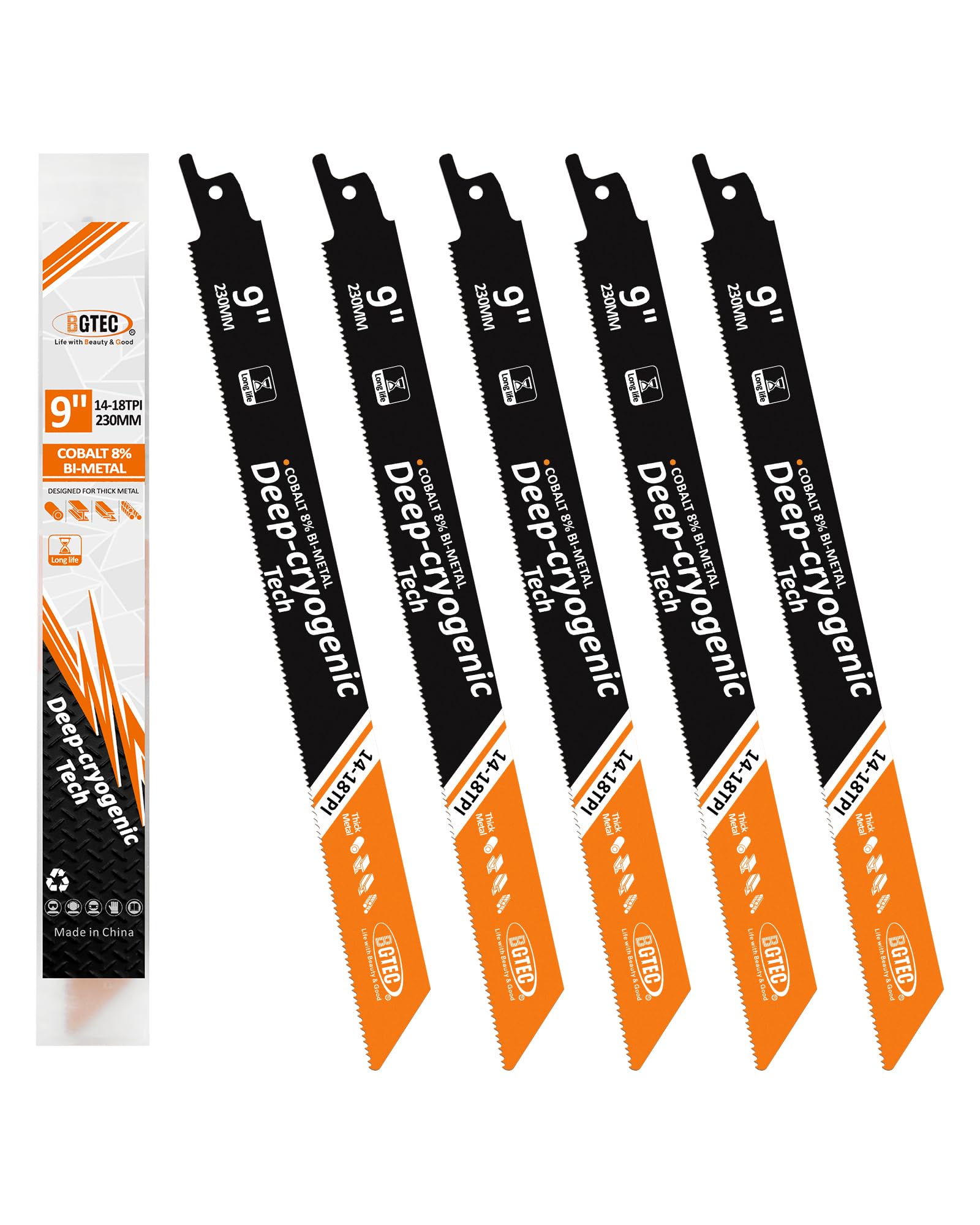 BGTEC 9" 230MM Reciprocating Saw Blades for Metal 5 PCS