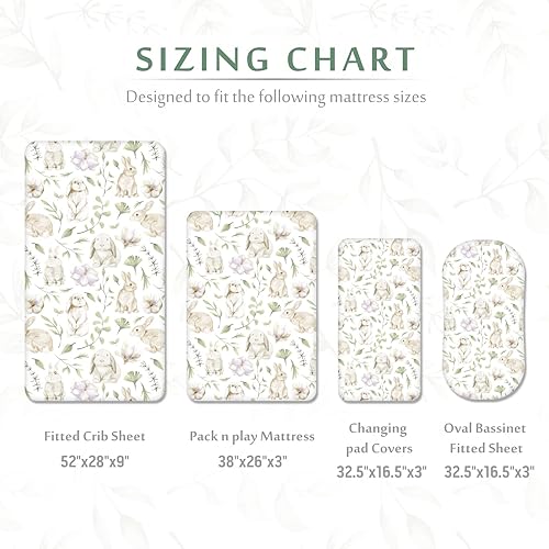 Vista 9 de TCBunny Pack N Play - Juego de 2 sábanas para cuna de bebé de 38 x 26 pulgadas, ultra suaves, 100% algodón, elegante patrón de conejo y jardín