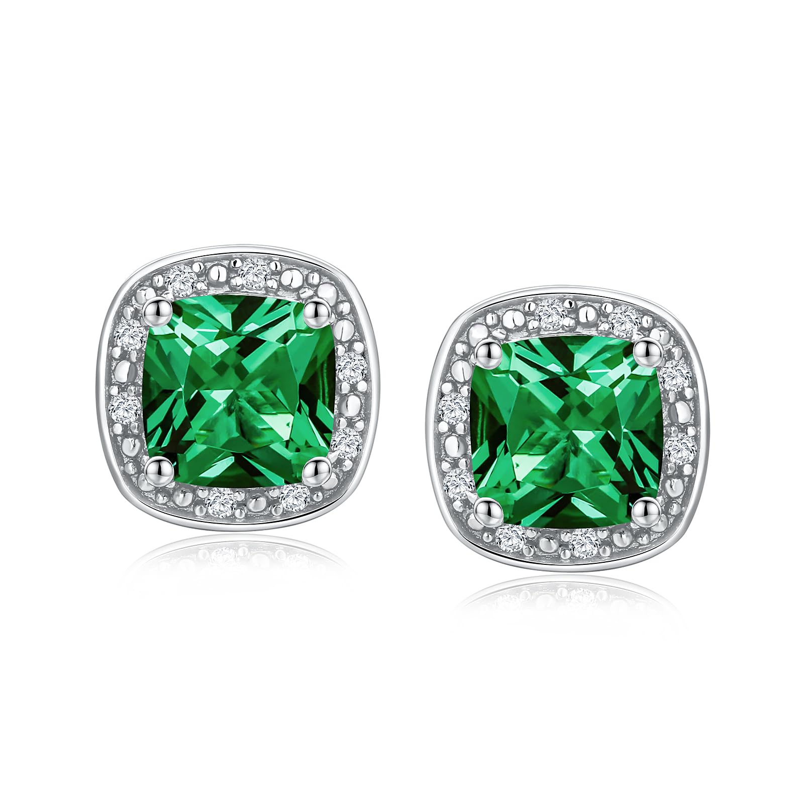 DAYBYDAY Birthstone Earrings for Women 925 Sterling Silver Halo Stud Earrings, Small Round/Cushion/Heart Gemstone Earrings Birthstone Jewelry