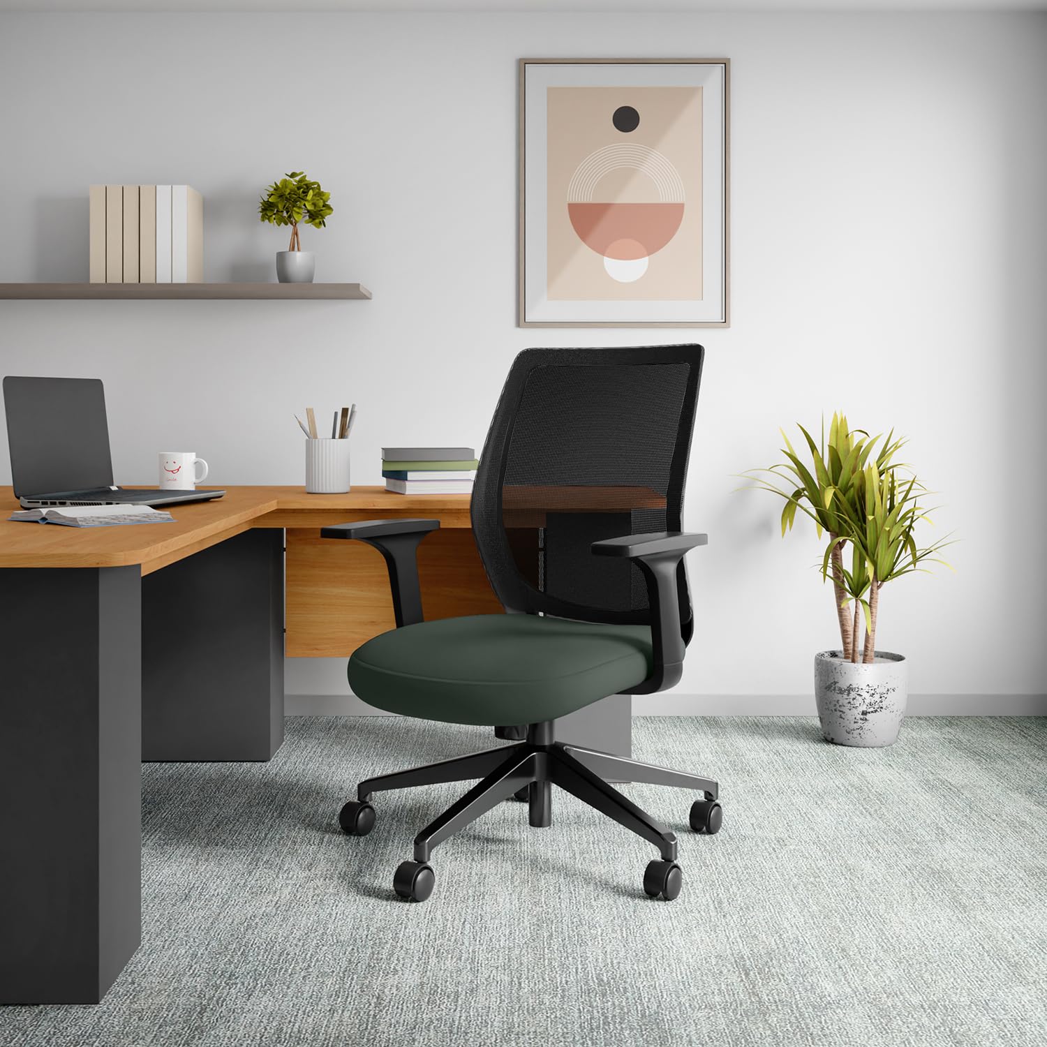 Interio by Godrej Curv Premium Mesh Wide Back Ergonomic Chair for Work from Home/Study | 1 Year Warranty | Height Adjustable Chair | Heavy Duty PP Base | DIY Installation (Earthstone)