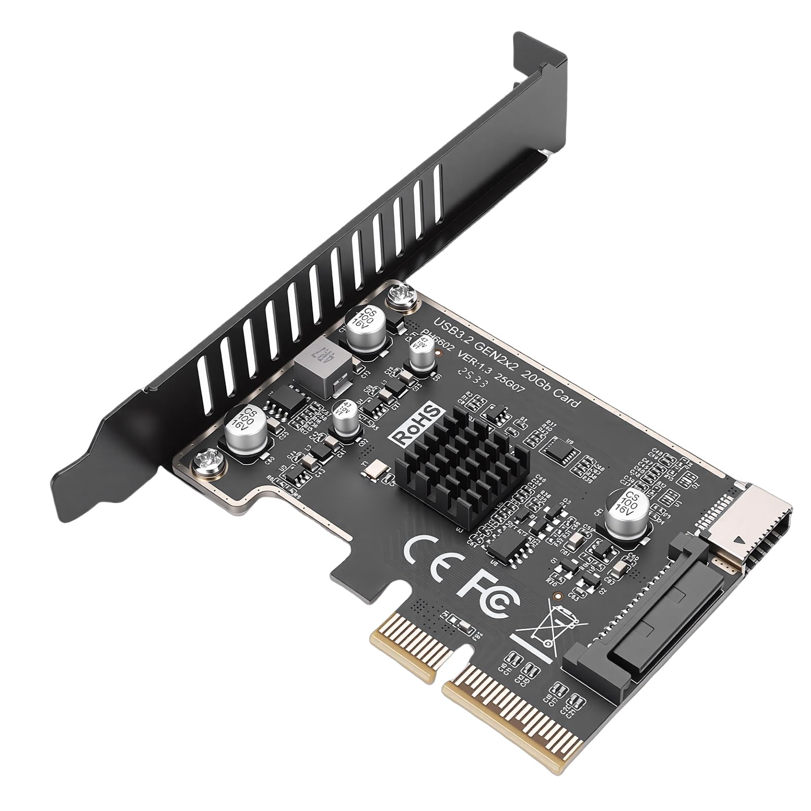 Karta PCIe USB C, Typ E, Przedni Typ C, 20 Gb/s, PCIe na USB 3.0, 15-pinowa Karta rozszerzeń SATA, Adapter Złącza PCI Express na Panelu Przednim do Komputera Stacjonarnego PCI E