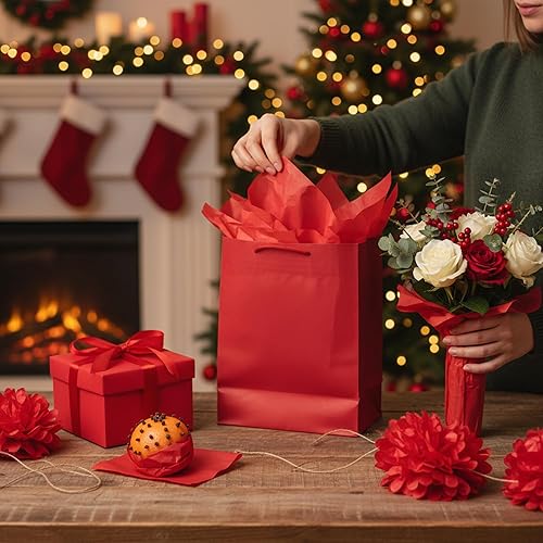 Miniatura 8 de Qilery 500 hojas de papel de seda rojo de Navidad a granel para bolsas de regalo de 20 x 30 pulgadas, sin ácidos, hojas de papel de regalo para