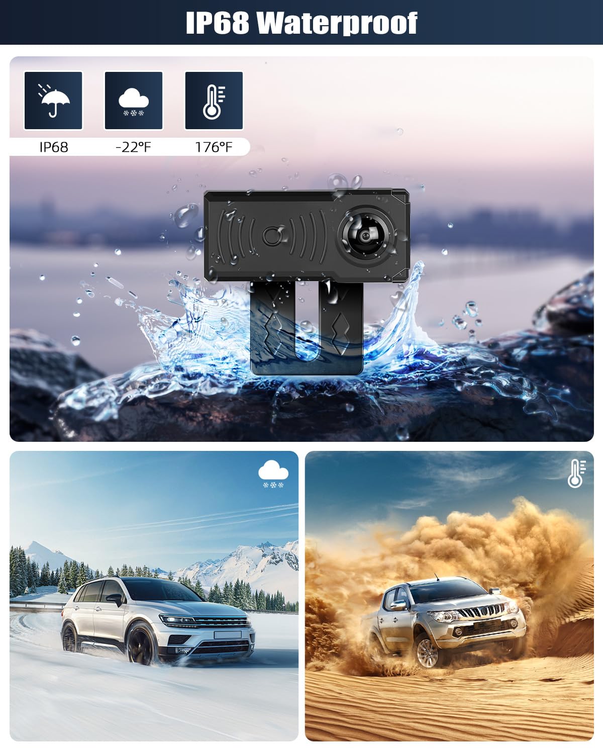 SIXWIN Caméra de recul de Voiture, 8 Pouces Moniteur avec 2xIP69 Étanche Vision Nocturne Caméras,2x20m de Câble pour Camions,Bus,Tracteur,agricole,remorque
