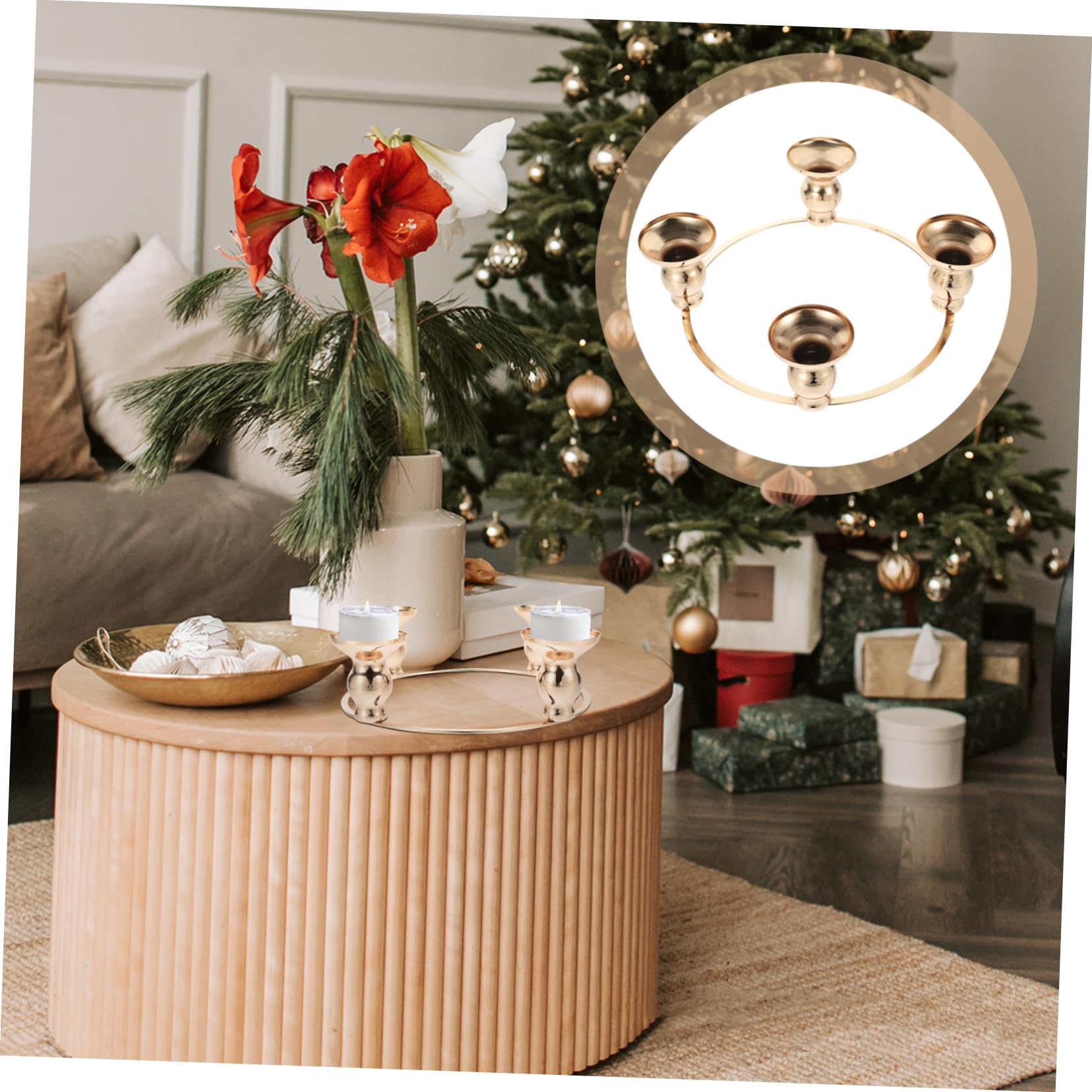 Cabilock 4 Stück Adventsleuchter Stumpenkerzenring Adventskranz Kerzenring Adventskranz Und Kerzen Stumpenkerzenhalter LED Kerzen Kerzenständer Leuchter Weihnachten Golden Eisen