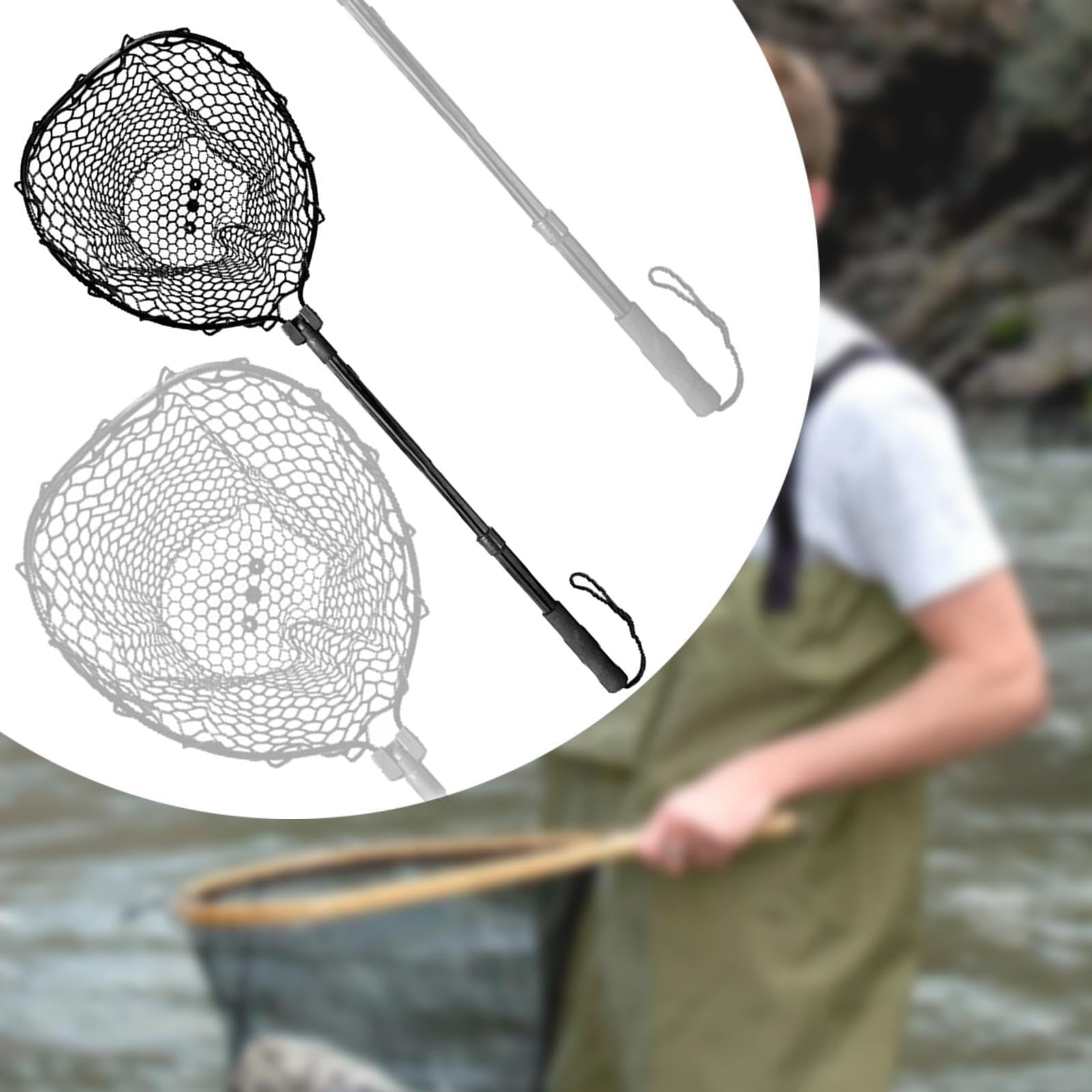 Red para Pesca Plegable Telescópica con Marco de Aluminio Malla de Silicona Suave Y Profunda Mango EVA Cómodo Adecuada para Pesca Deportiva Uso en Lag