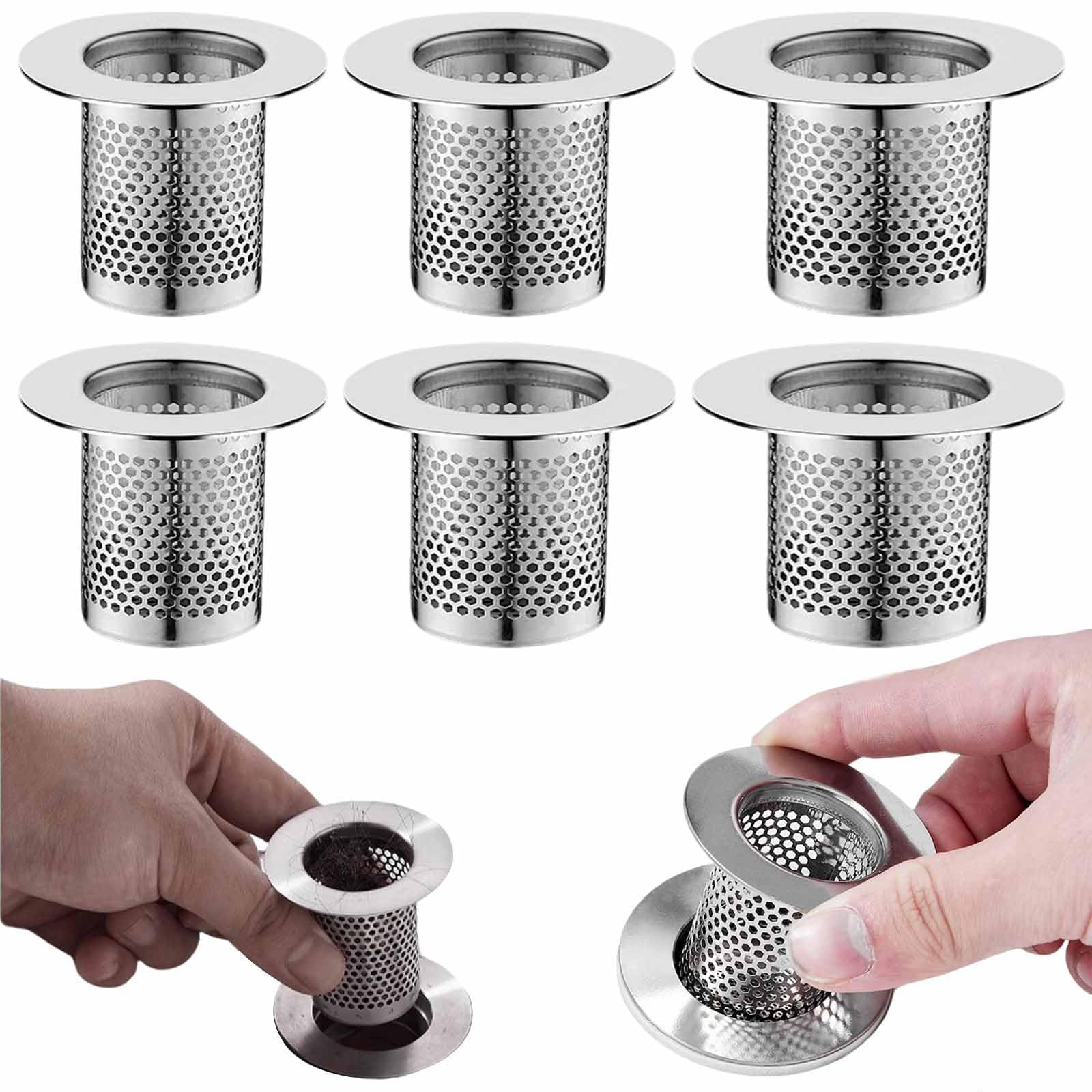 6 PCS Hair Catcher Shower Drain Cover Sink Strainer Stainless Steel Bathroom Drain Strainers Long Cylinder Tub Mesh Strainer Slop Sink Broken Hair Collector for Bathtub Kitchen Utility Room Laundry