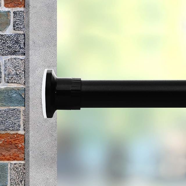Vailge Tension Rod Shower Rail Curtain Poles, Shower Curtain Rail No Drilling Heavy Duty Room Divider Curtain Rod, Adjustable Bathroom Rust Free Extendable Window Tension Rod (Black, 210-310CM)