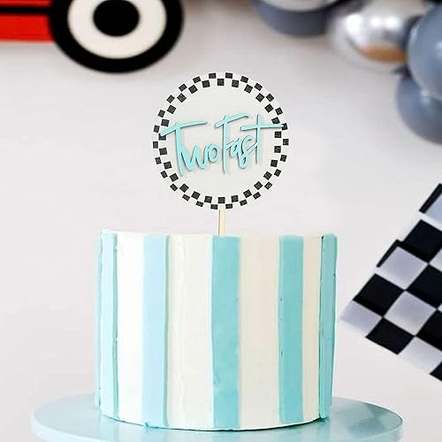 Miniatura 5 de Decoración de madera para tartas de 2º cumpleaños con temática de carreras, suministros de fiesta de segundo cumpleaños con temática de carreras,