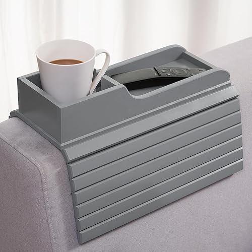 Miniatura 6 de GEHE Soporte para taza de sofá de bambú, bandeja plegable para el brazo del sofá, soporte de taza antiderrames para sofá, bandeja portavasos, mesa