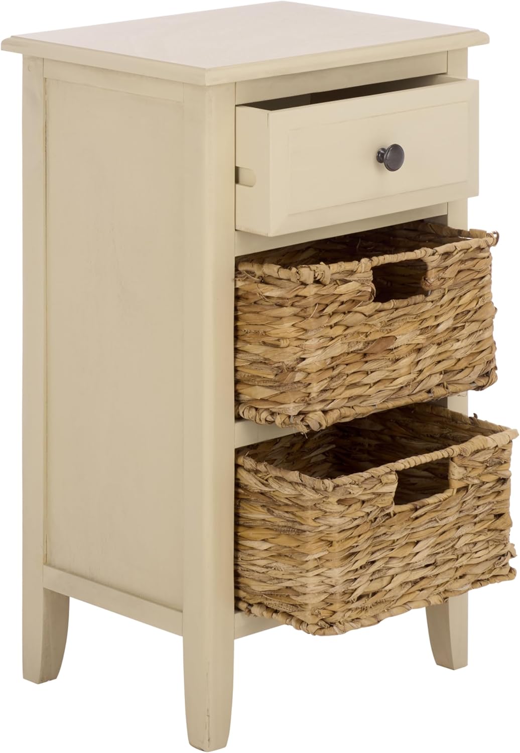 SAFAVIEH Home Collection – Everly Sand 3-Drawer Side Table, Natural Rattan Basket Storage, Fully Assembled (AMH5743G)