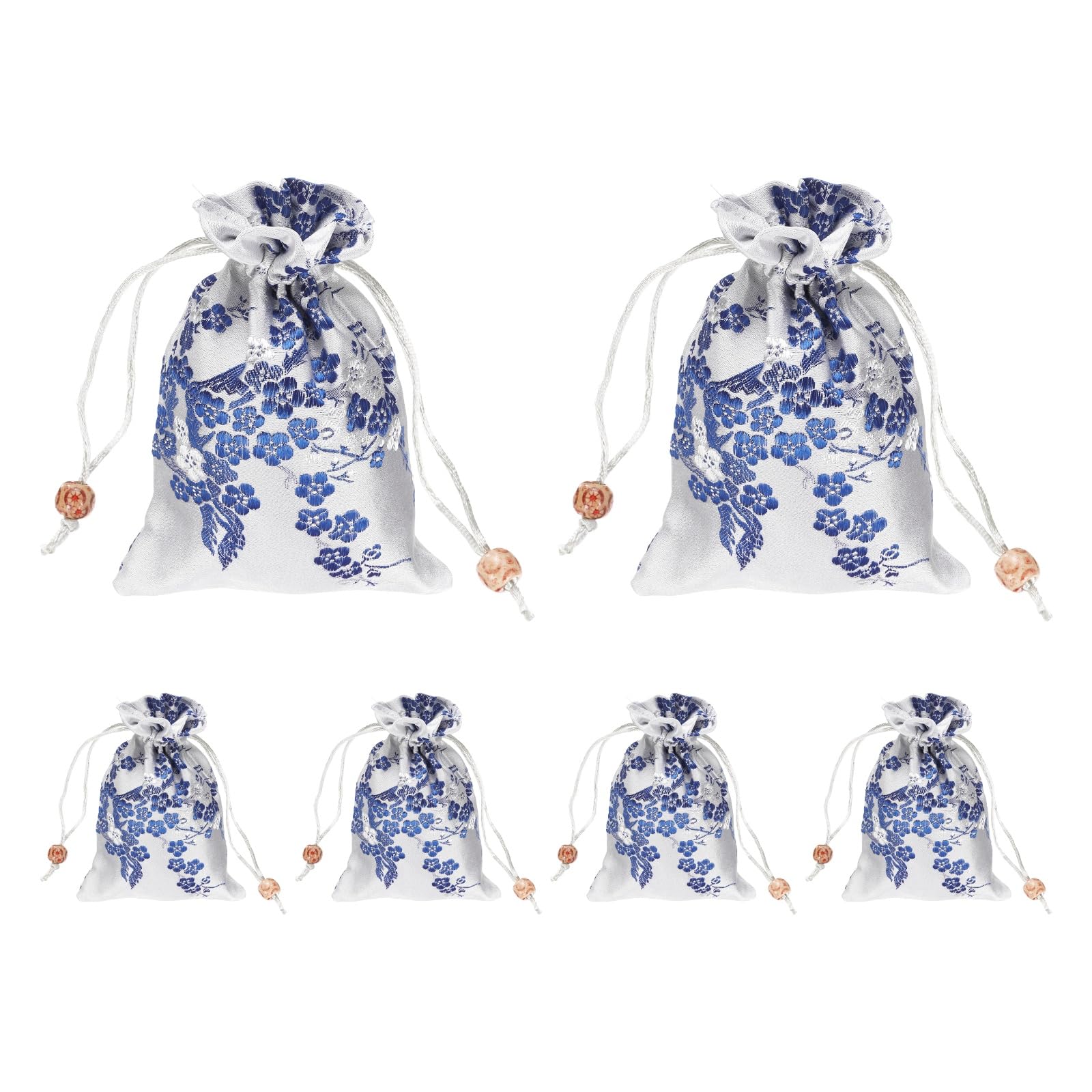 PATIKIL Silk Drawstring Bag, (4 x 5.5 Inch, White) (6 Pcs), Embroidered Satin Gift Bags Wedding Favor Pouch with Drawstring, Suit for - Jewelry/Candy/Christmas Party/Birthday Gift
