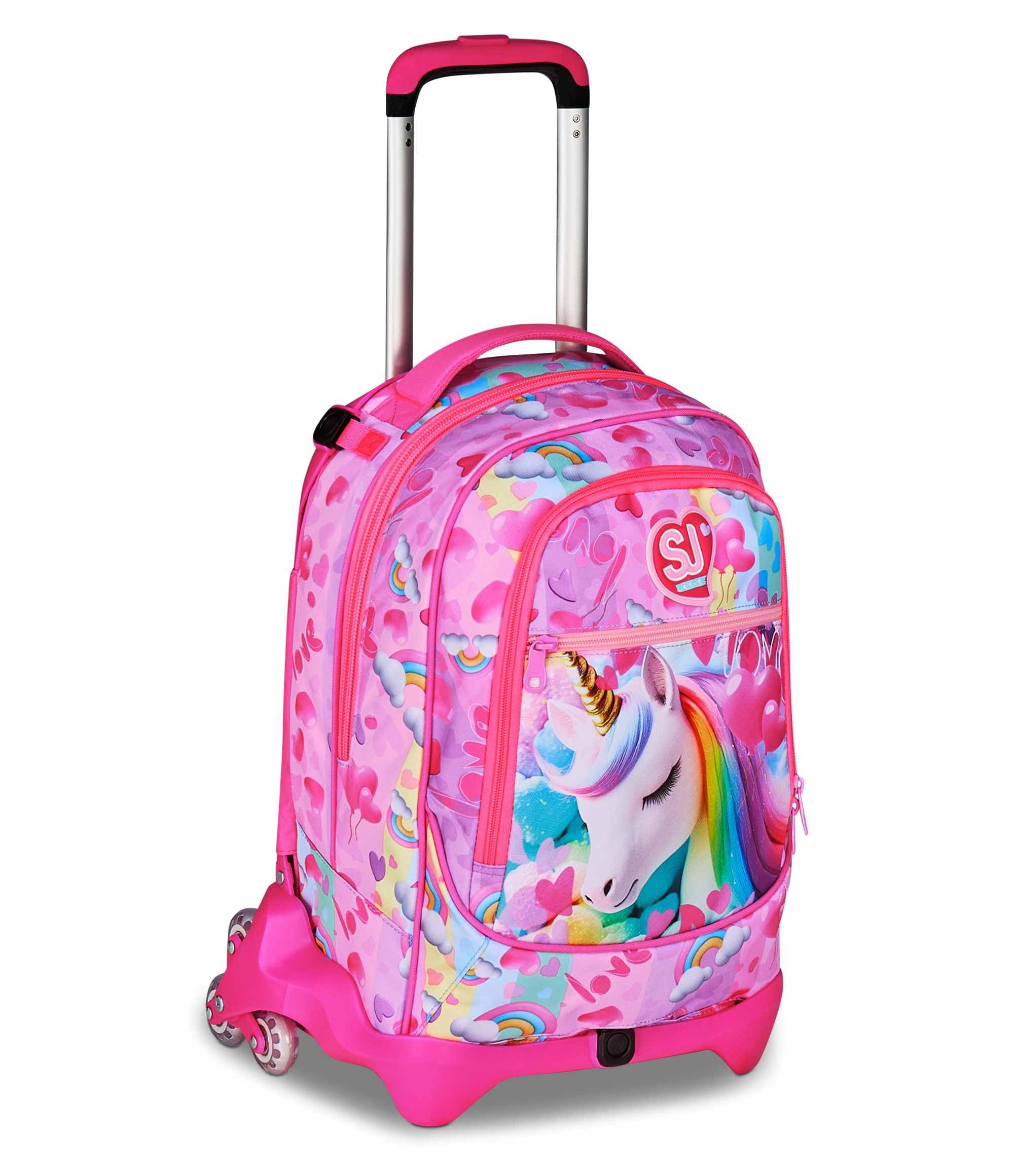 SJ GANG STYLE JAM GANG Trolley Scuola Jack 3 Ruote, Fucsia, 3 in 1, Zaino Triplo Uso con Carrello Sganciabile, 33 L, Zaino Scuola Elementare, Zaino Bambina