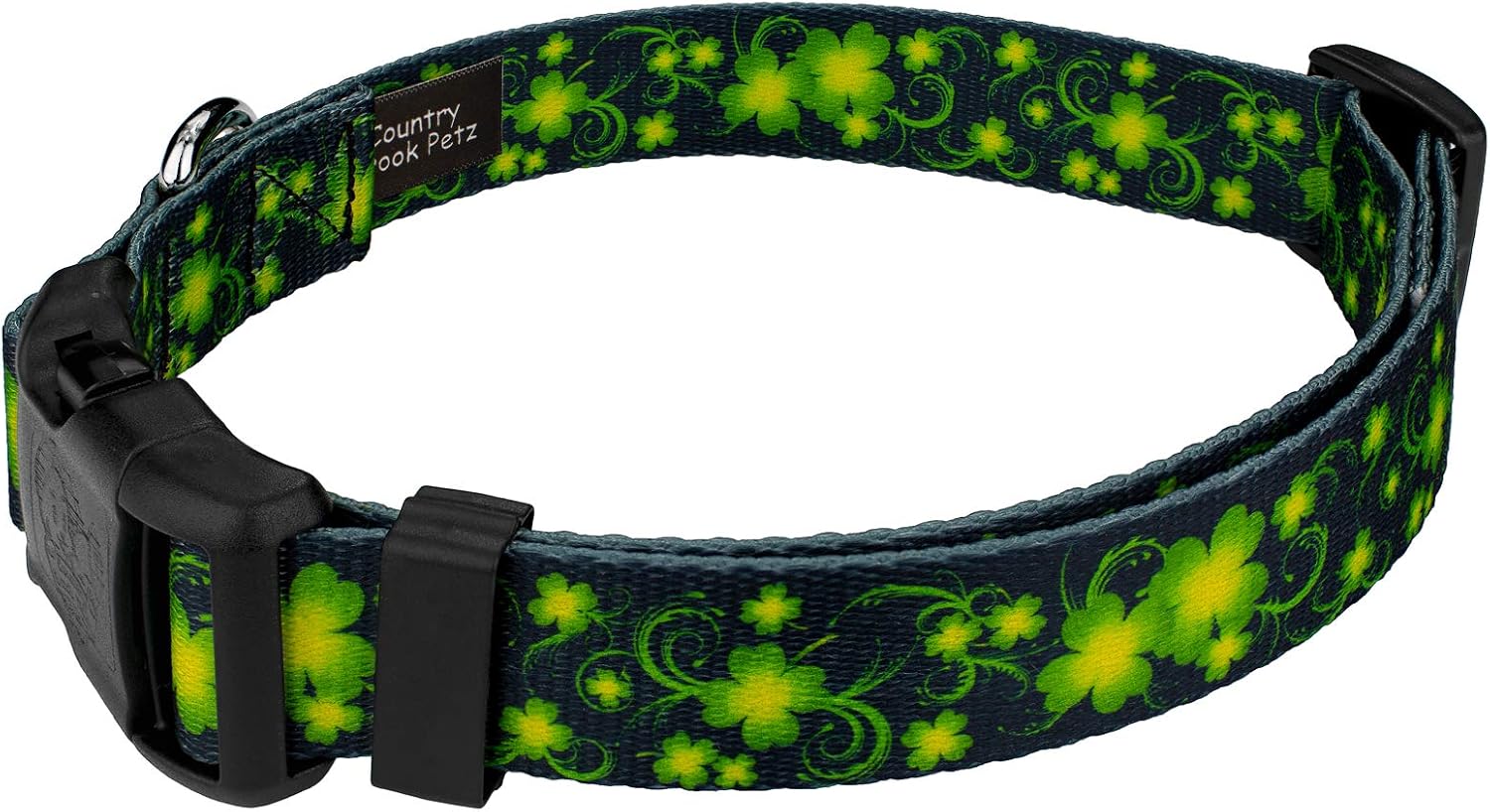 Country Brook Petz - Clovers in The Wind Everyday Dog Collar and Leash - Irish Pride Collection Featuring Lucky Designs (1 Inch, Medium)