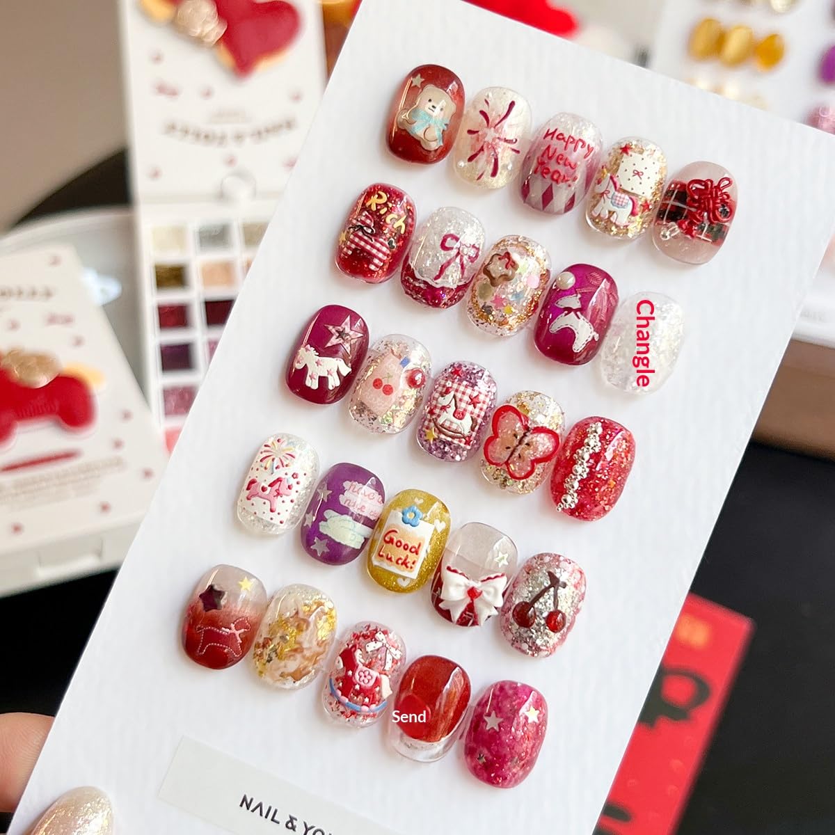 Nail & Yolly 24 Color Red Reflective Gel Nail Polish Set, Gradient DIY Design, 4 in 1 for Nail Art Stamping and Manicure