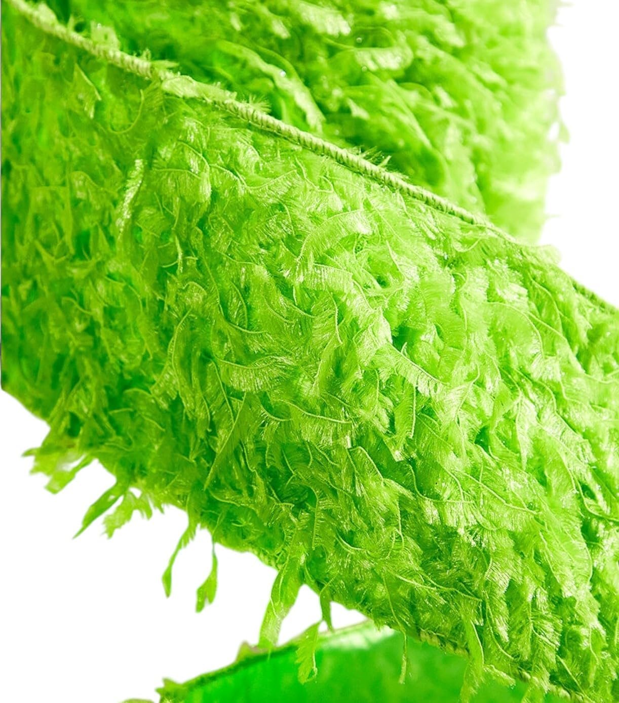 Wired Faux Feather Furry Ribbon for Christmas, Halloween, and Holiday Costumes, Decorations, Floral Arrangements, Trees, Garlands, Gift Wrap, Bows, Crafts, and More! (Lime Green, 4" x 10 Yards)
