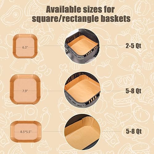 Miniatura 7 de Forro de papel desechable rectangular 250 piezas para freidora de aire doble Ninja y más, forros rectangulares antiadherentes para cestas de papel